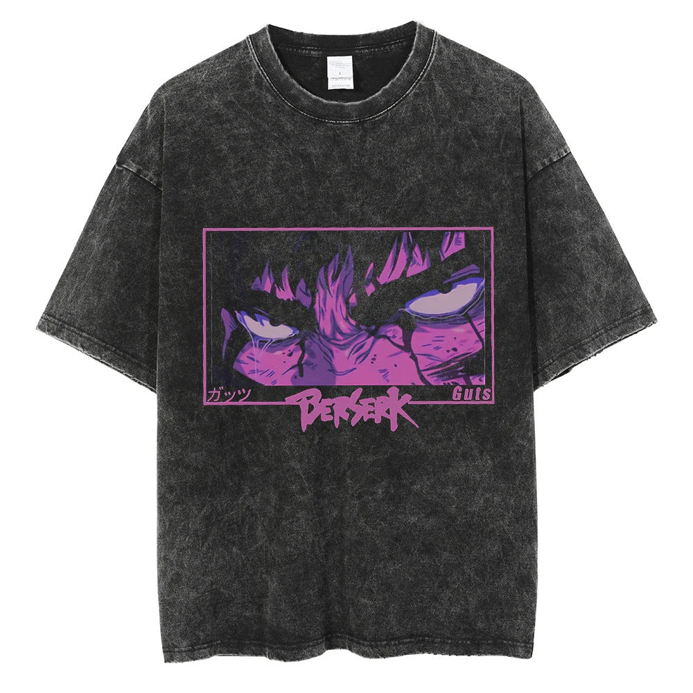 Casual Short-Sleeve T-shirt with Anime-Inspired Berserk Prints
