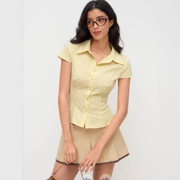 Plaid Color Blocking Slim Fit Shirt