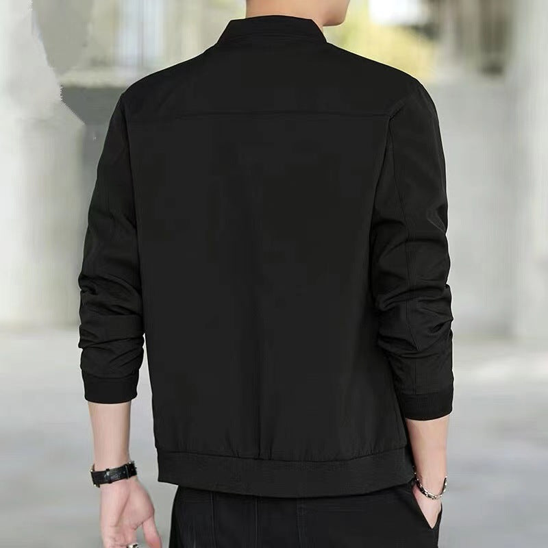 Mens Casual Business Jacket Stand Collar Zipper Coat Spring Autumn Outerwear