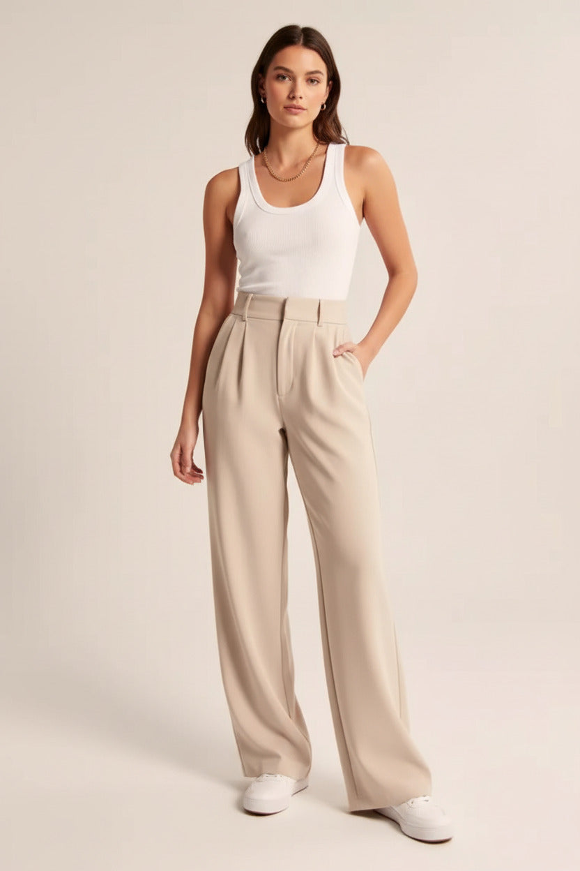 Womens High Waist Wide Leg Trousers