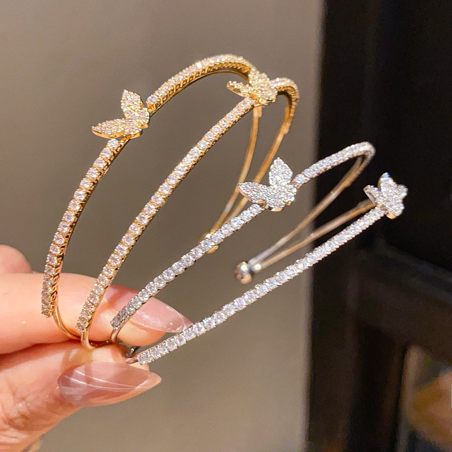Zircon Butterfly Double Layer Open Bracelet