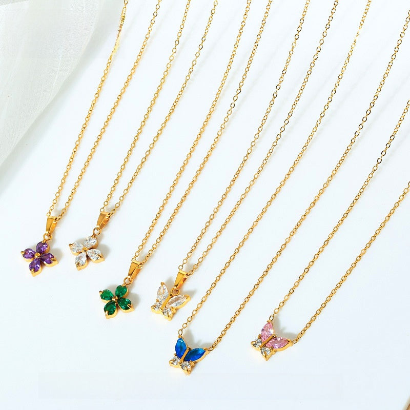 Butterfly Zircon Necklace Gold Plated Jewelry