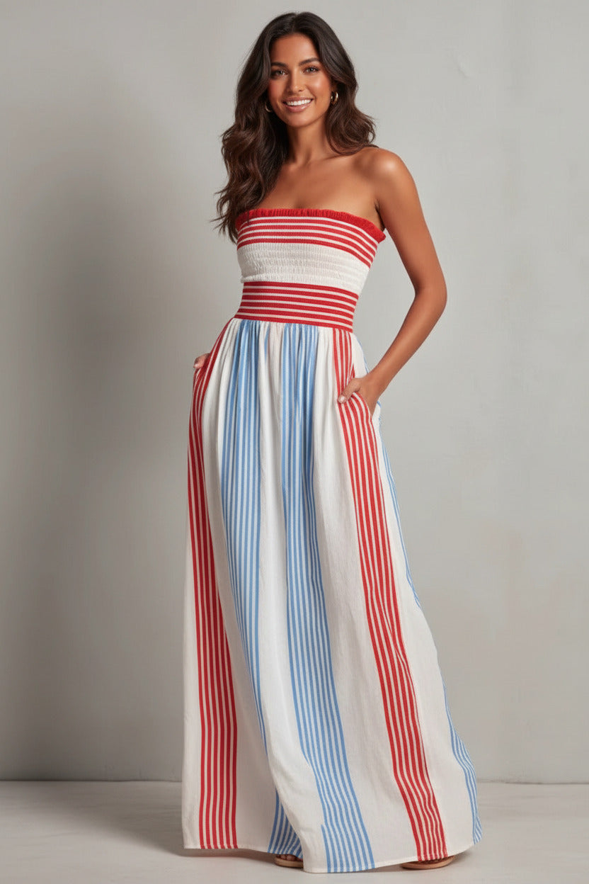 Women’s Striped Print Long Wrap Dress