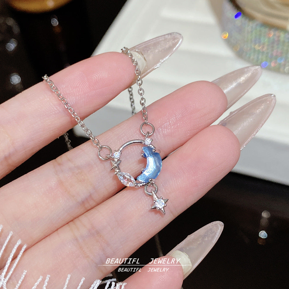 Titanium Steel Zircon Necklace with Geometric Pendant