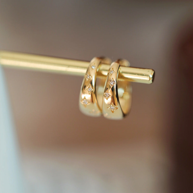 Celestial Star Huggie Earrings in 18K Gold Plated Vermeil