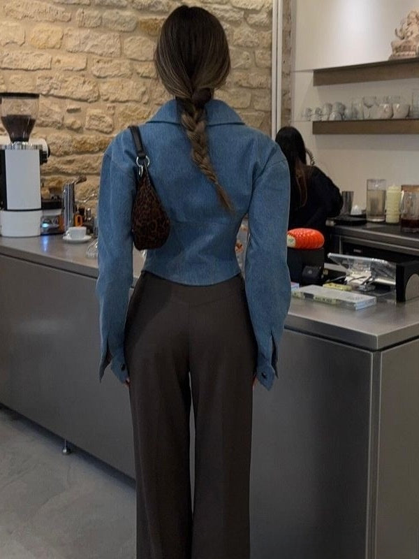 Elegant Waist-Cinching Denim Shirt for Women