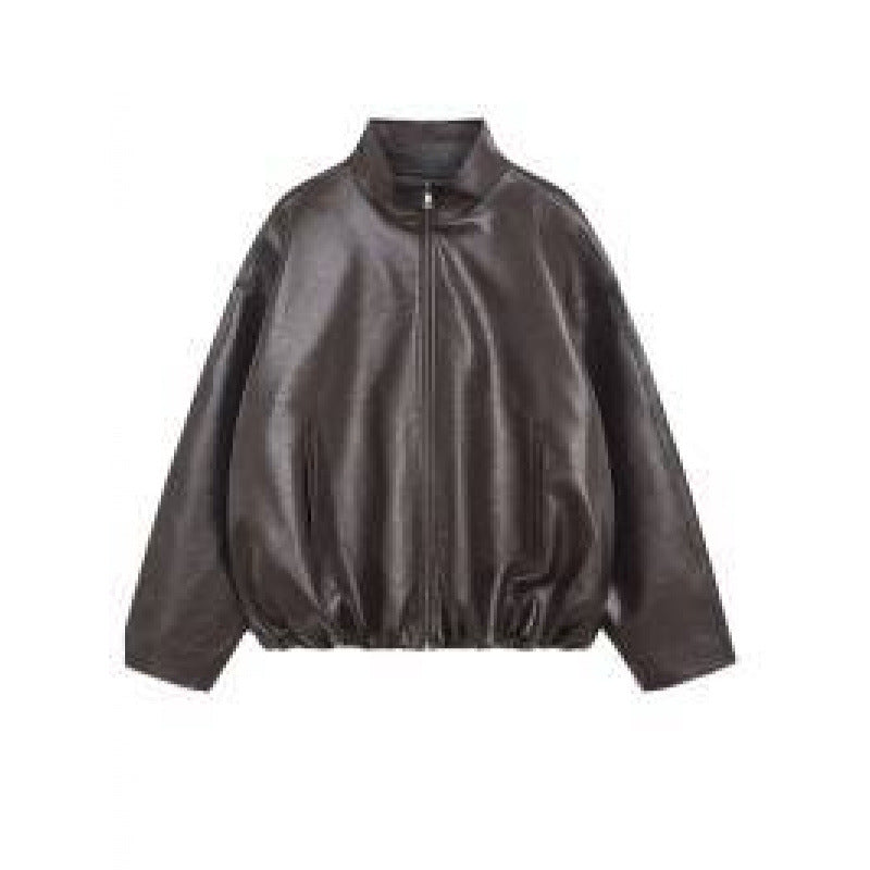 Retro Motorcycle Style Faux Leather Lapel Zipper Jacket