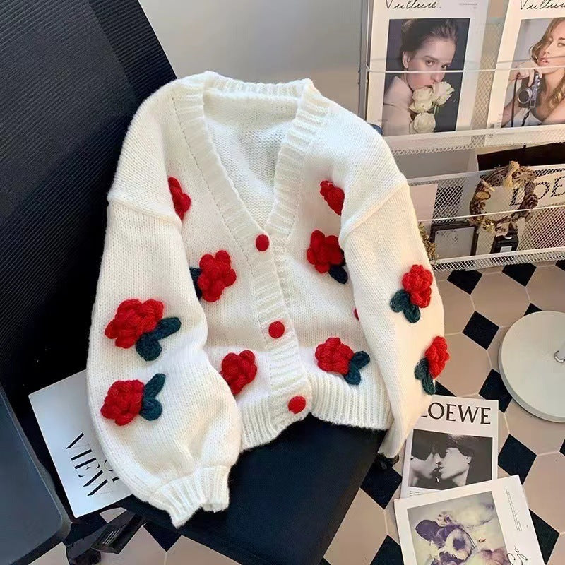 Womens Floral Knitted Cardigan