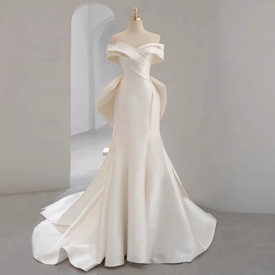French Satin Fishtail Wedding Dress