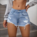 Denim High Waist Distressed Shorts