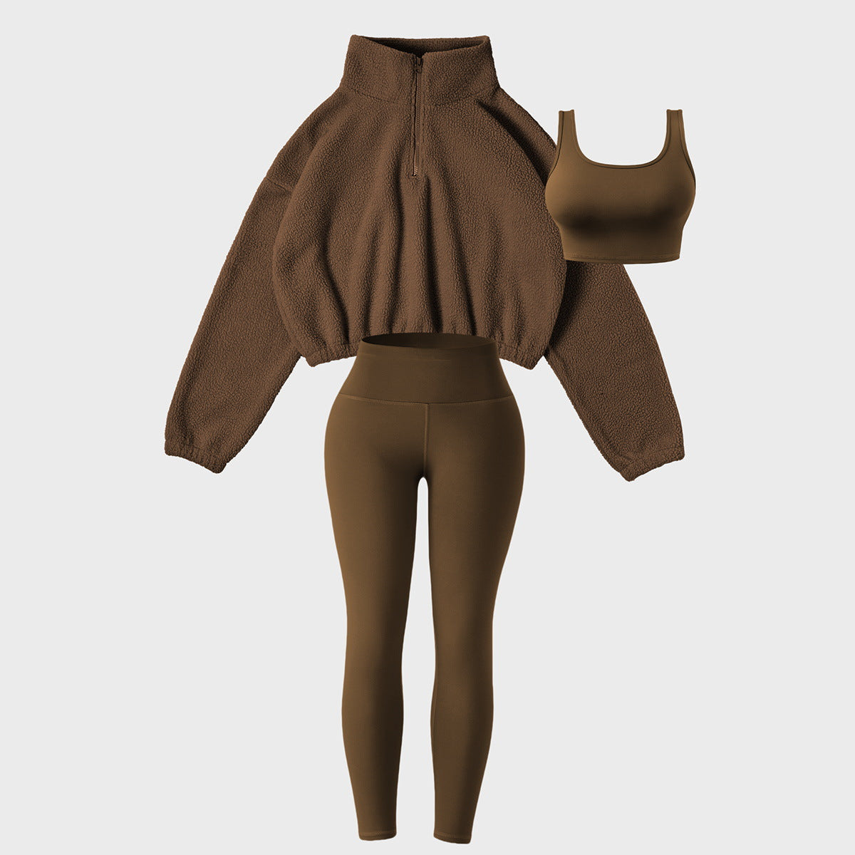 Plush Sport Three-Piece Set: Fleece Quarter-Zip and Active Leggings