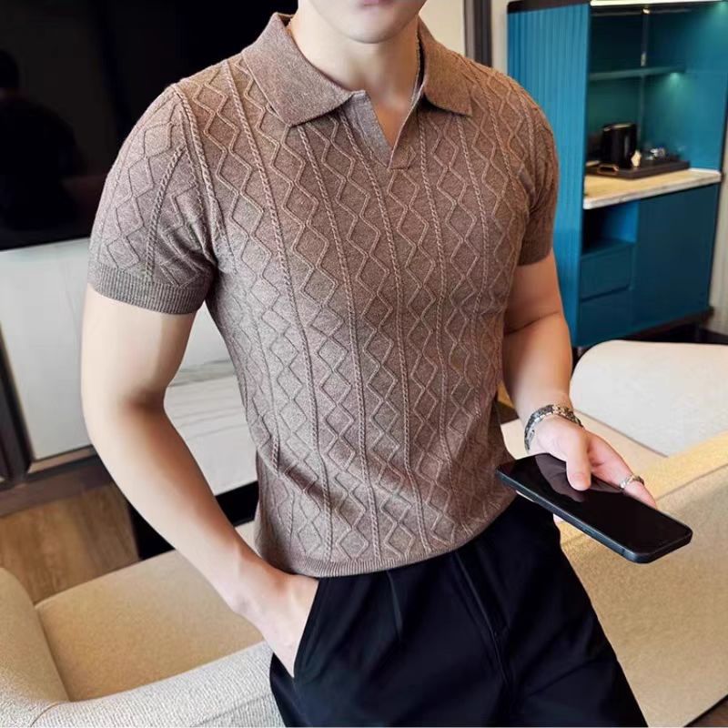 Turn-down collar short sleeves