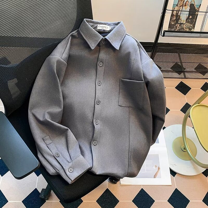 Long-sleeved Premium Suede Shirt with Chest Pockets