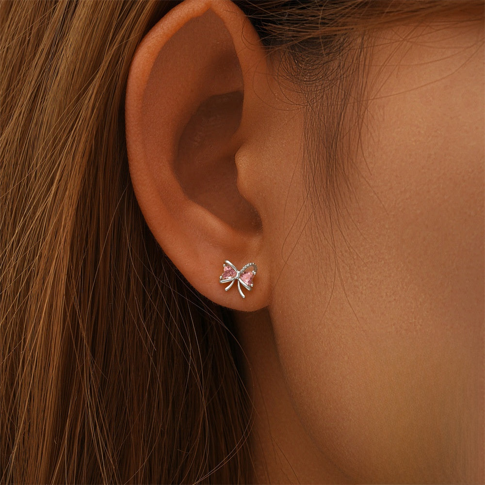 S925 Sterling Silver Bow Diamond Earrings for Women