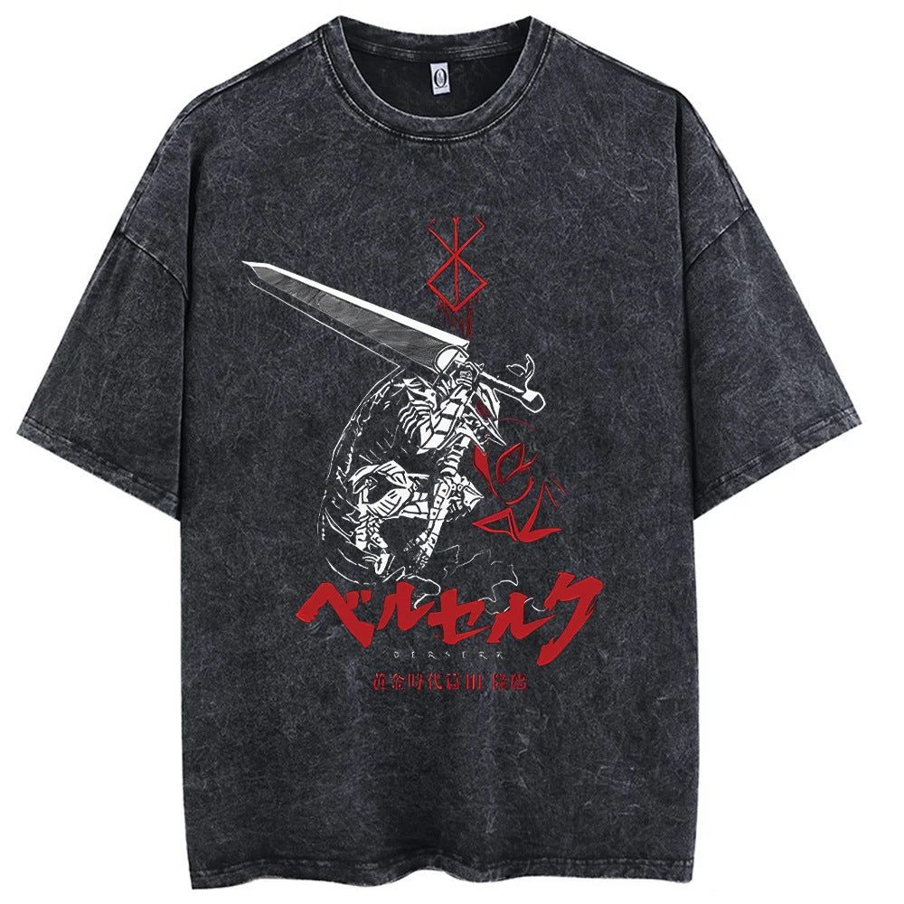 Casual Short-Sleeve T-shirt with Anime-Inspired Berserk Prints