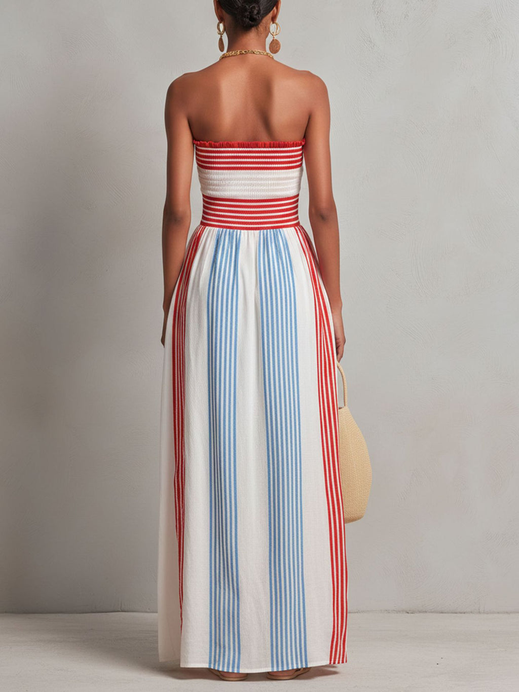 Women’s Striped Print Long Wrap Dress