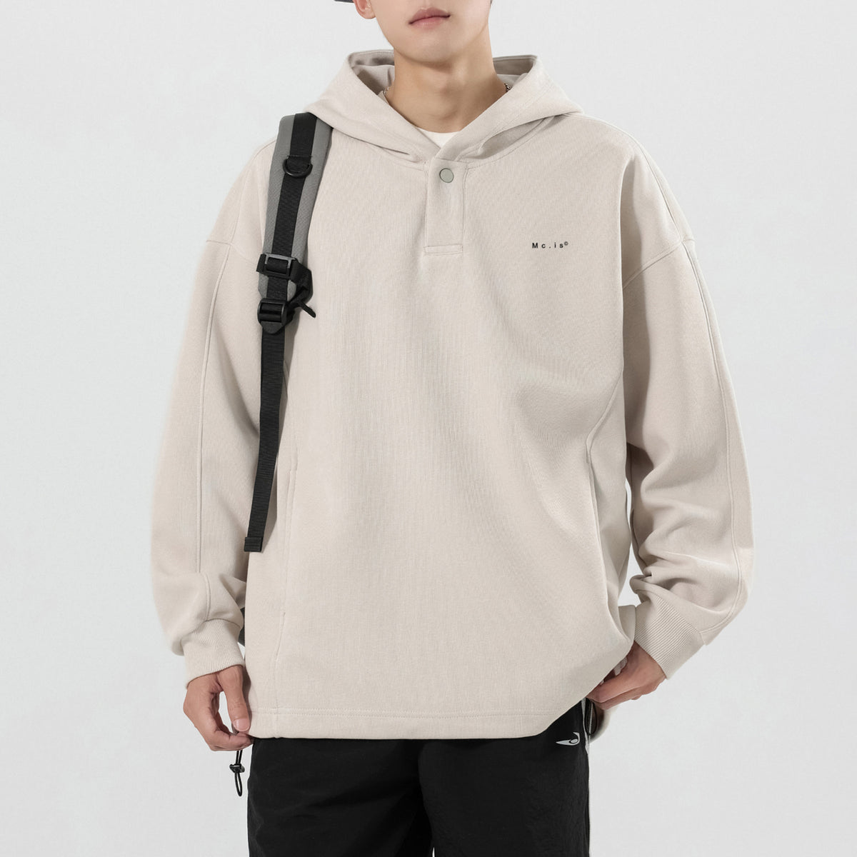 Men's Deconstructed Hoodie Drawstring Hem Letter Print Pullover Sweatshirt