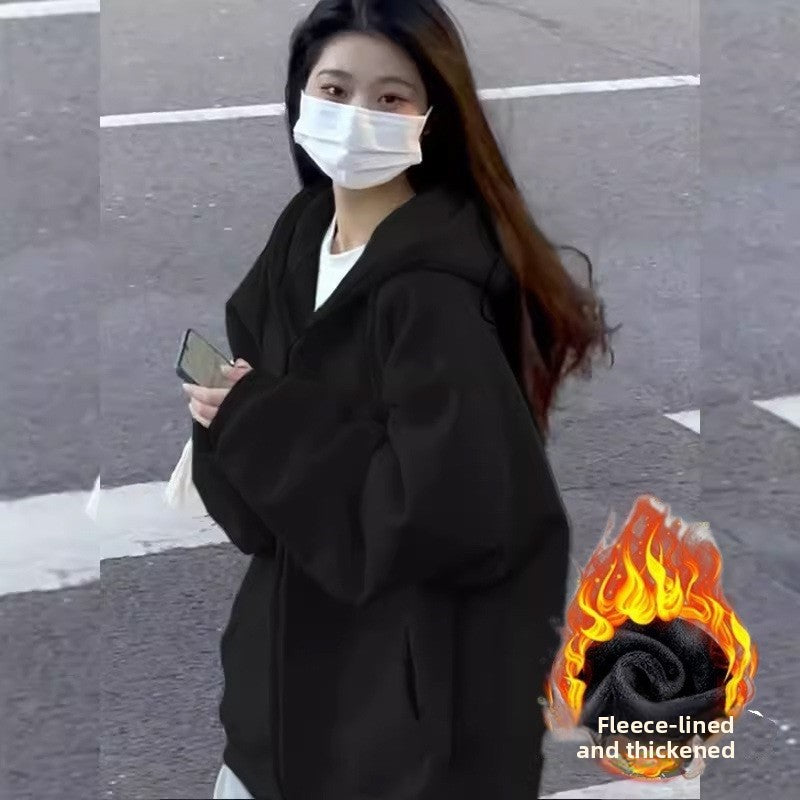 Womens Loose Fit Hooded Jacket