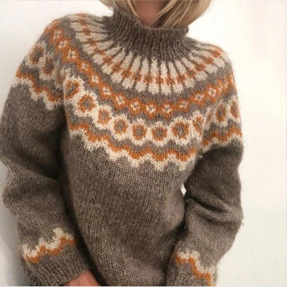Pullover thick needle jacquard sweater women's