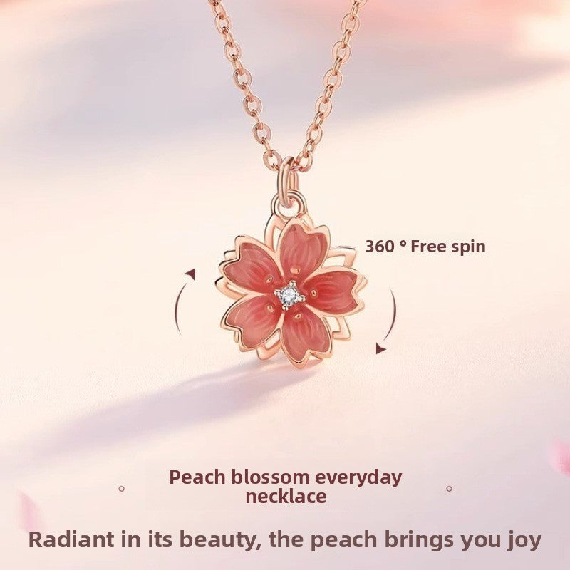 Rotating Peach Blossom Pendant Necklace
