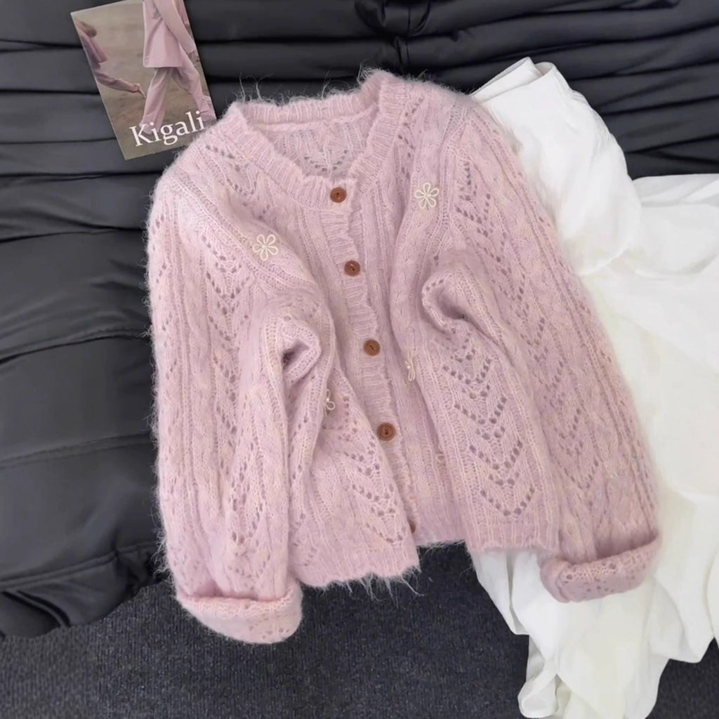 Womens Lace Detail Knitted Cardigan