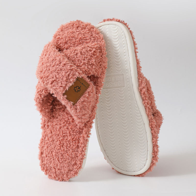 Women Plush Open Toe Indoor Slippers