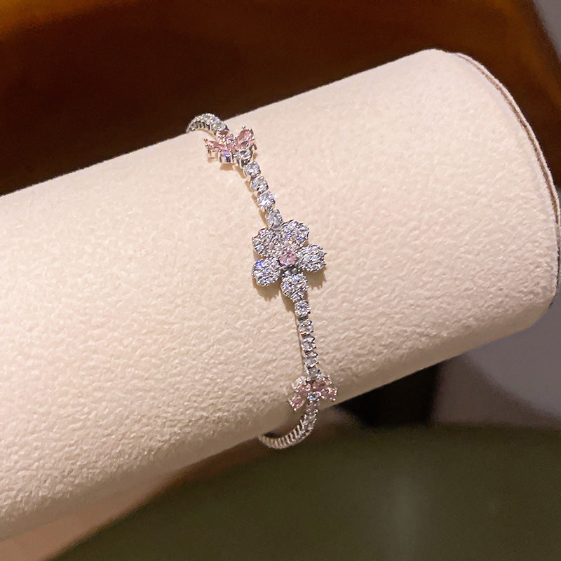 French Style Pink Zircon Flower Bracelet