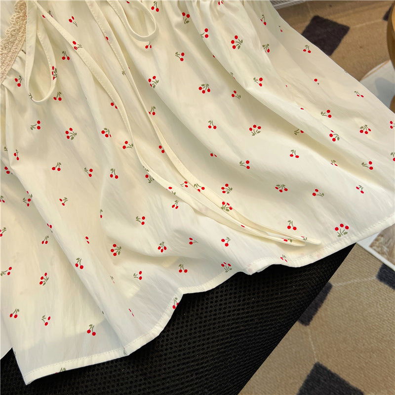 Summer Puff Sleeve Lace Trim Blouse
