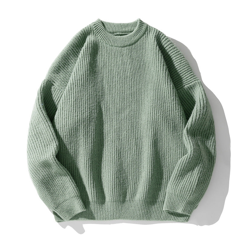 Coarse needle texture round-neck sweater