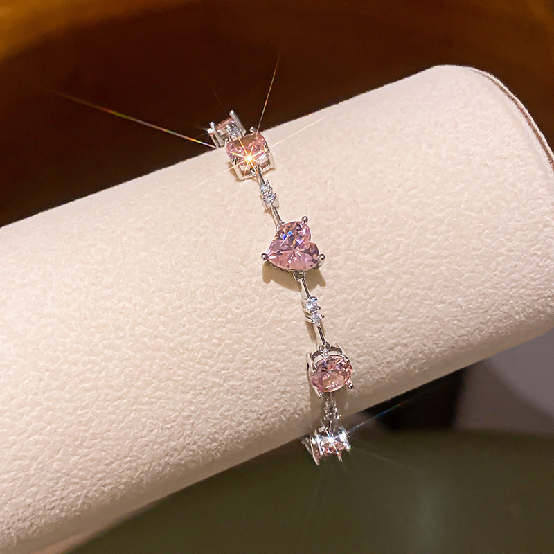 French Style Pink Zircon Flower Bracelet