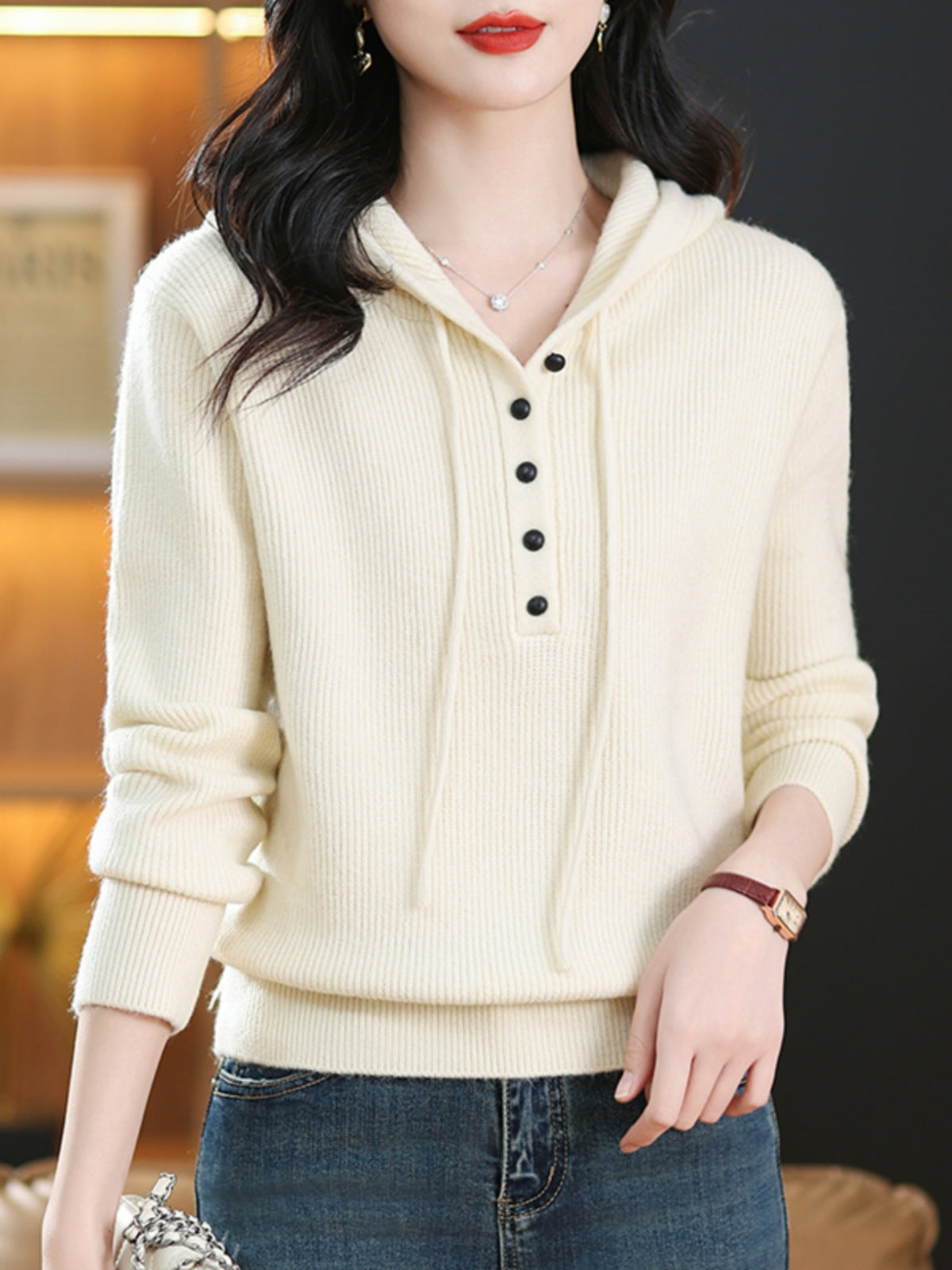 Womens Hooded Knitted Sweater