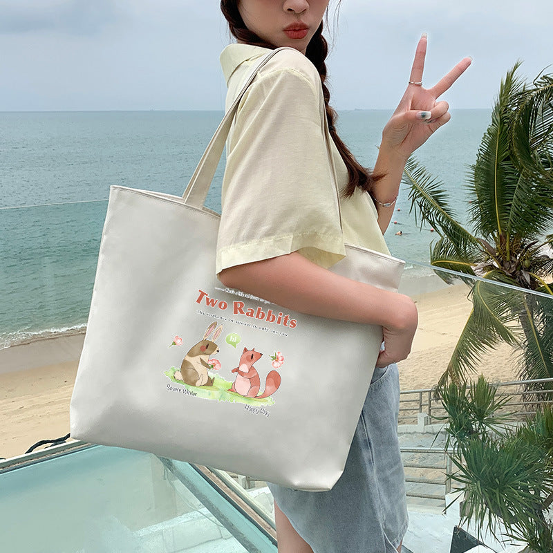 Canvas Tote Bag with Trendy Prints