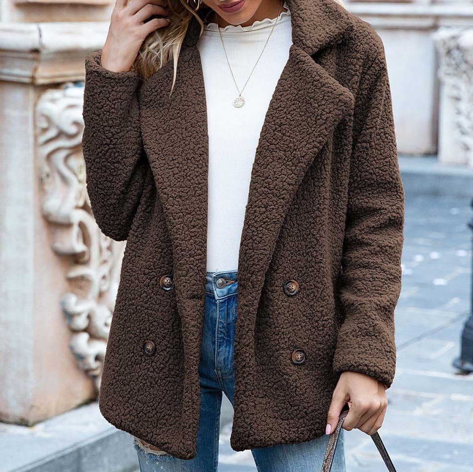 Buttoned Fuzzy Women's Plush Coat