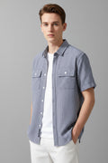 Mens Short Sleeve Casual Shirt in Cotton Blend - White, Green, Blue