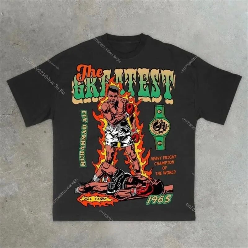 Men's Oversized Cotton T-Shirt with Bold Y2K Graphic Prints