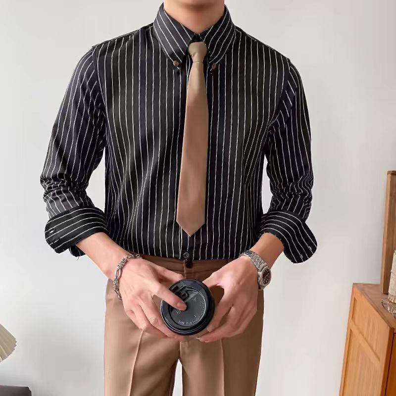 Teem Anti-Wrinkle Men's Slim Fit Shirt with Vertical Stripes
