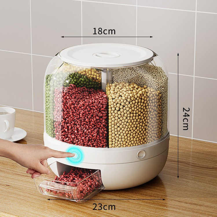 Rotating Grain Storage Box with Six Compartments