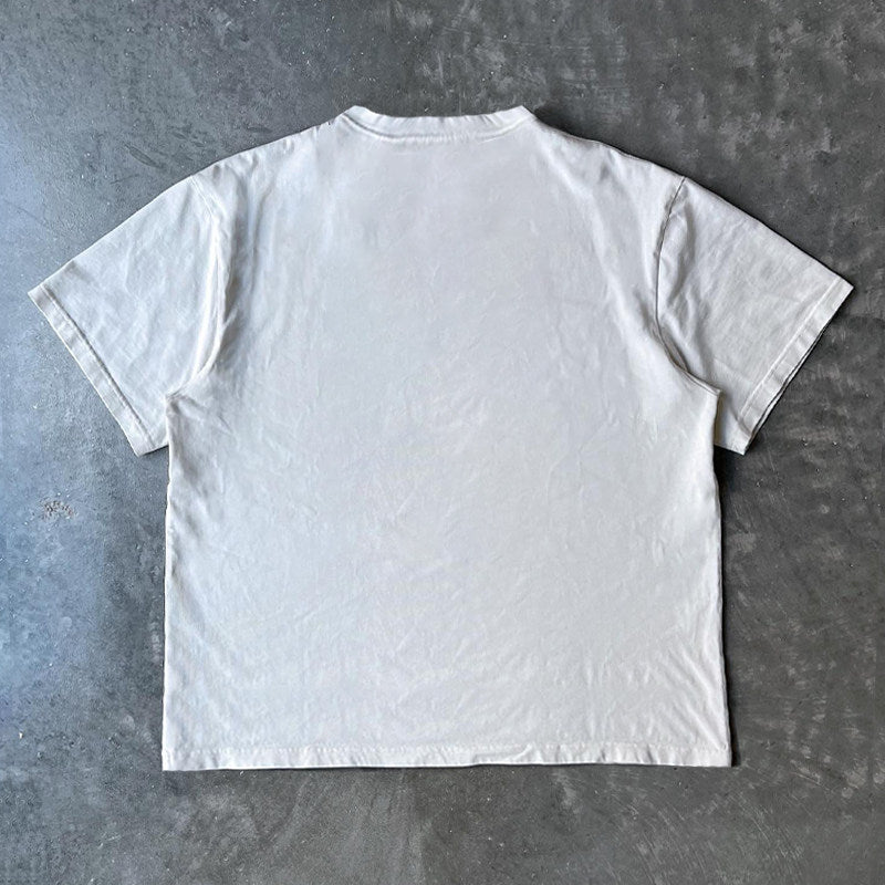Sketch Short-Sleeved Shirt in White, Oversized Cotton Tee