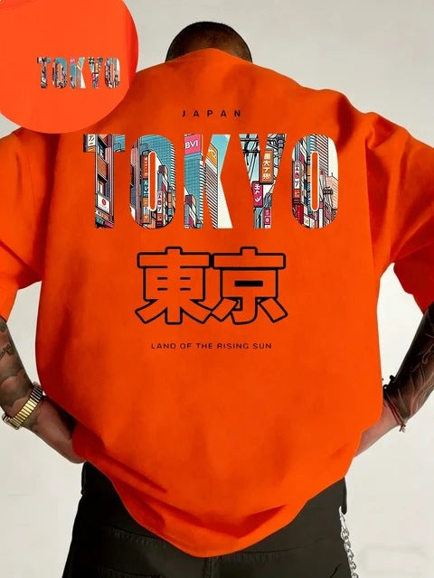 Tokyo Tshirt - 96% Cotton Casual Round Neck, Letter Print