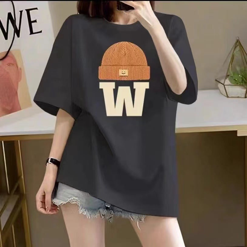 Cotton Right Shoulder Short-Sleeved T-shirt