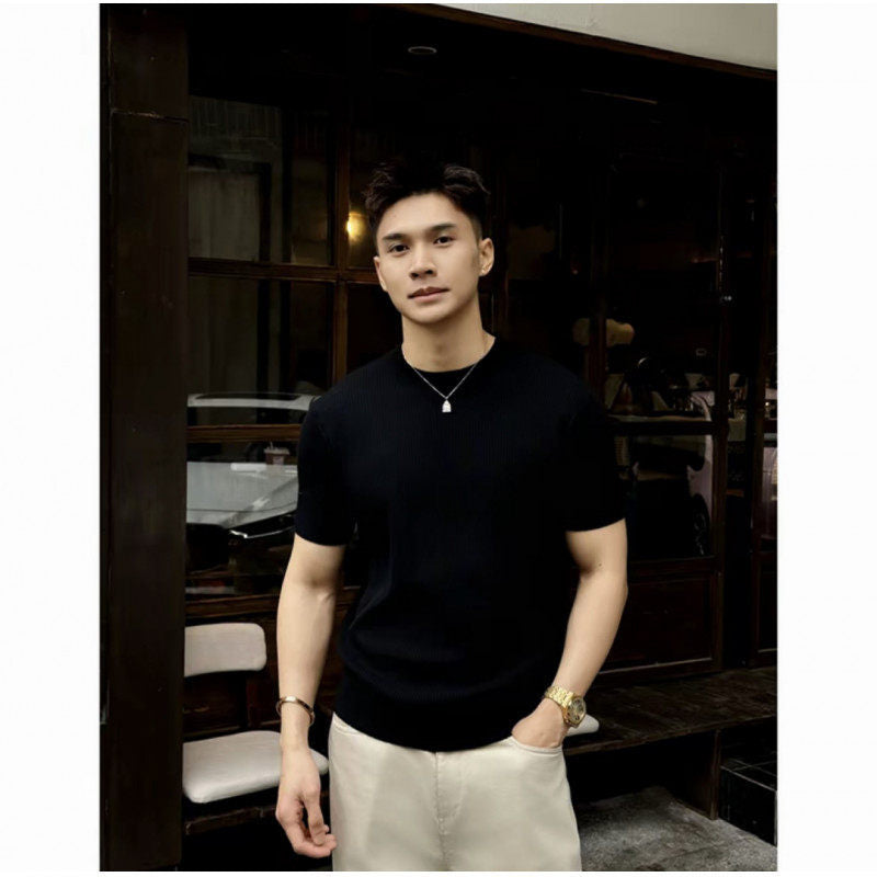Men's Classic Round Neck Knitted Short Sleeve T-Shirt