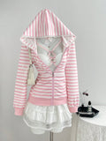 Pure Desire Powder White Striped Hooded Sweatshirt