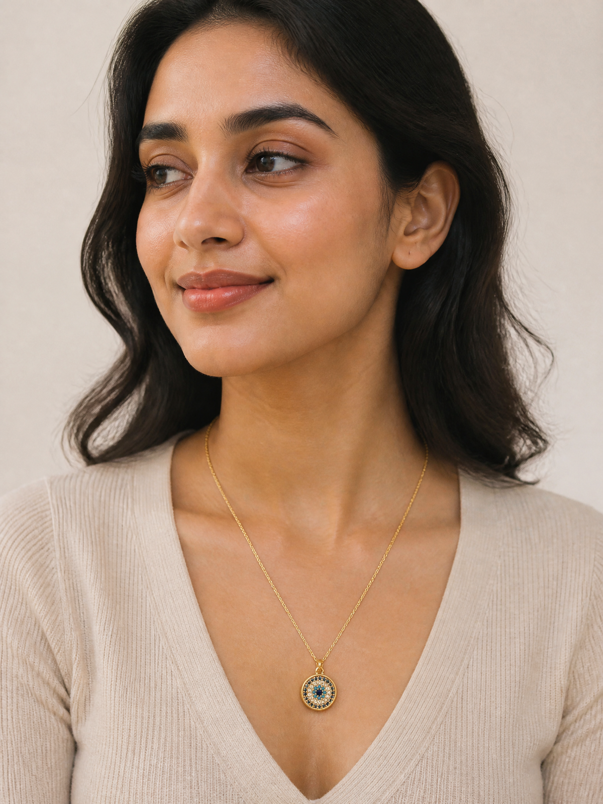 Gold Vermeil Geometric Pendant Necklace with Multicolor Zircon Stones