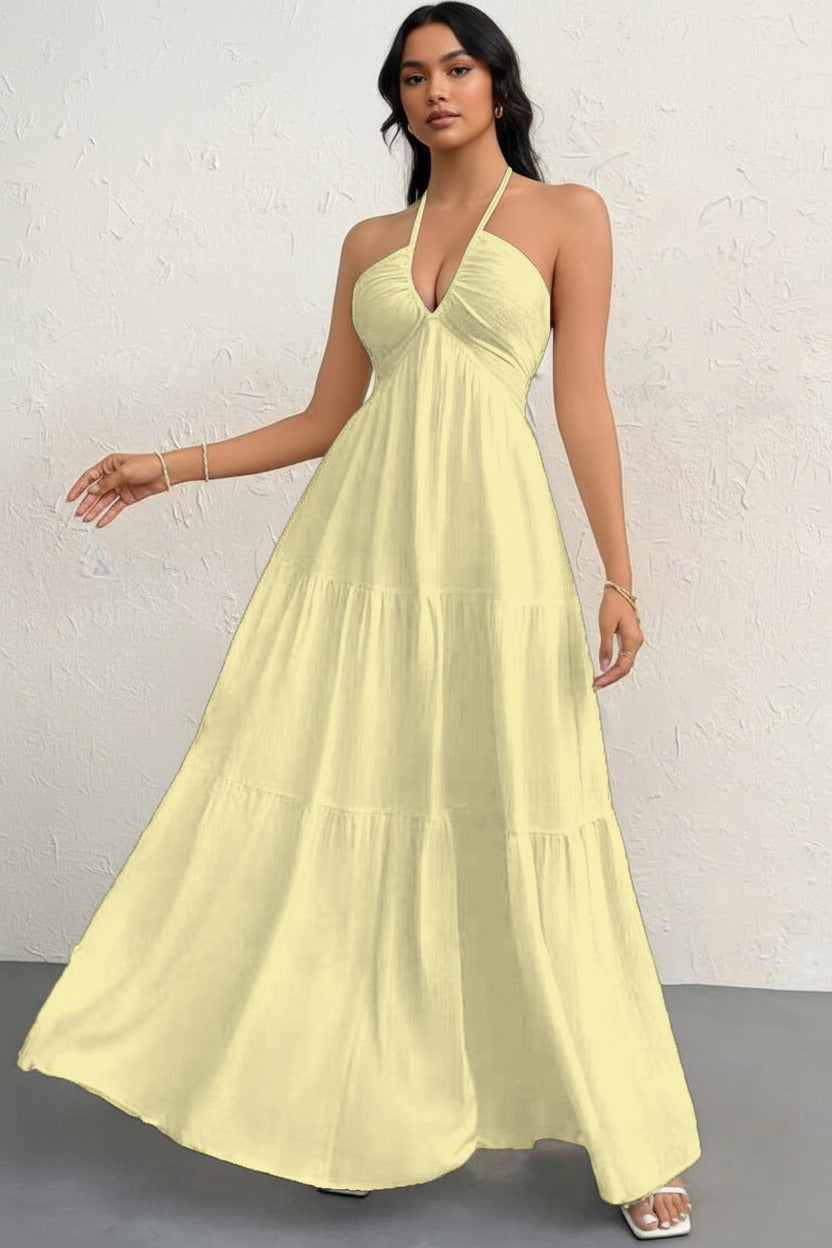 Bohemian Deep V-Neck Sleeveless Long Dress with Belt