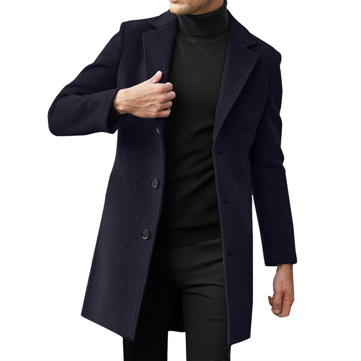 Mens British Style Mid-Length Wool Blend Coat