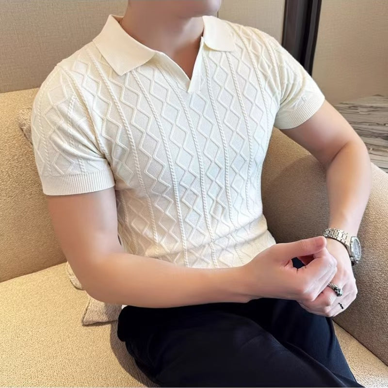 Turn-down collar short sleeves