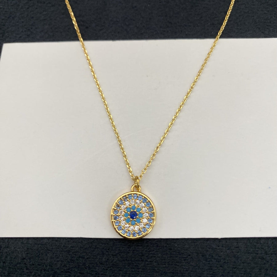 Gold Vermeil Geometric Pendant Necklace with Multicolor Zircon Stones