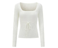 U-Neck Tie-Up Textured Knit Sweater