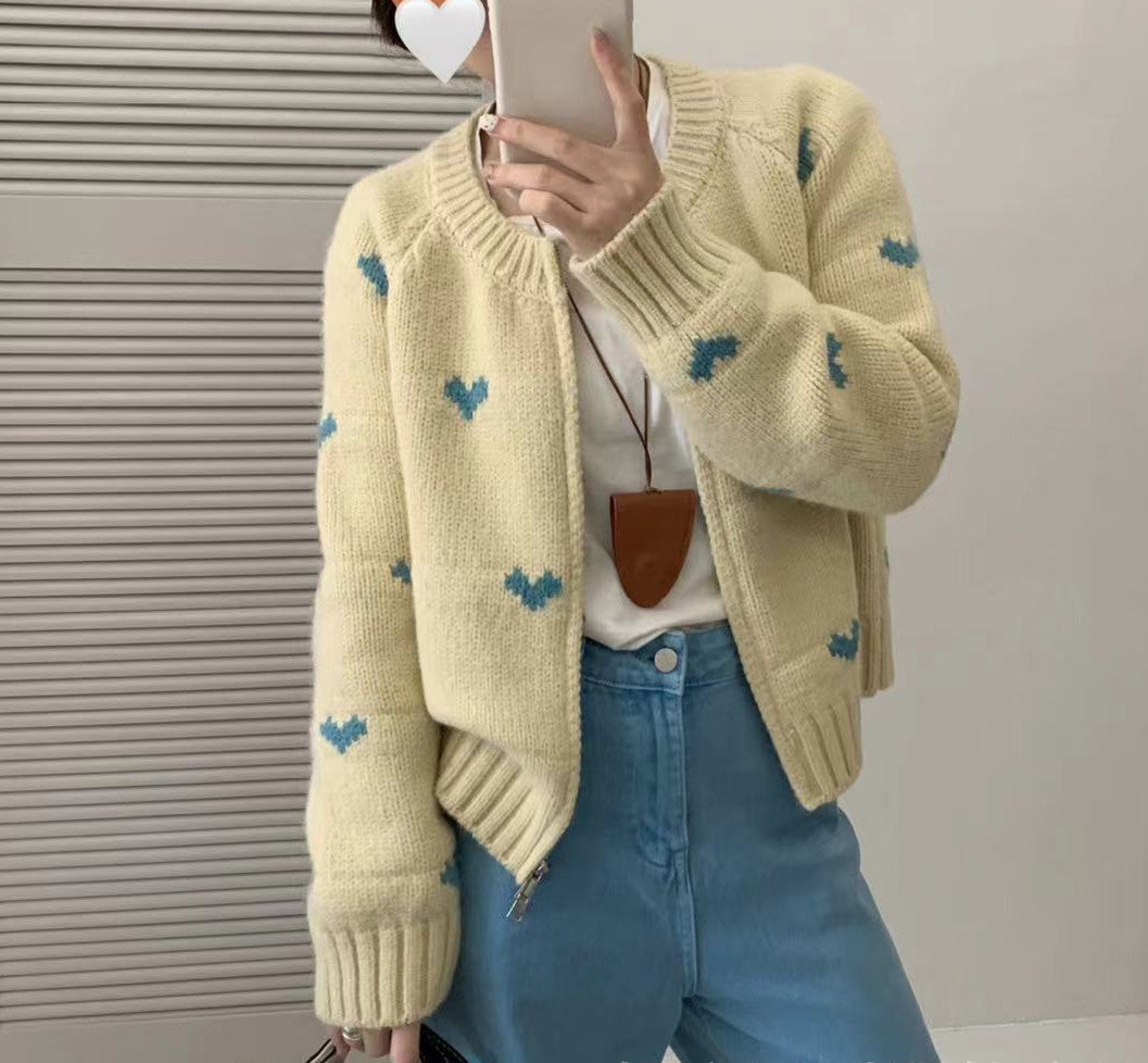 Heart Jacquard Knitted Cardigan