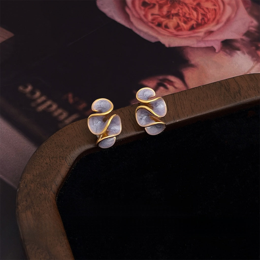 Vintage Enamel Drip Glaze Spiral Pleated Earrings